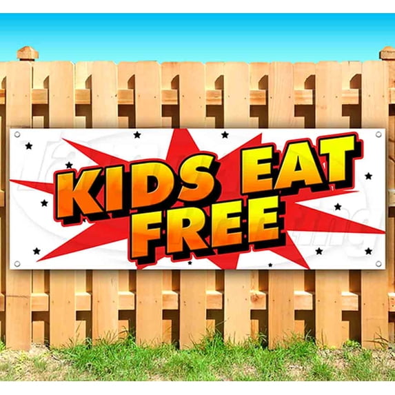 Kids Eat Free 13 oz Vinyl Banner With Metal Grommets