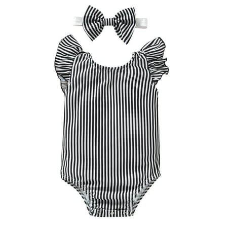 

Toddler Baby Kids Girls Swimsuit Summer Striped Print Ruched Swimwear Swimsuit Fashion Clothes 0-4Y