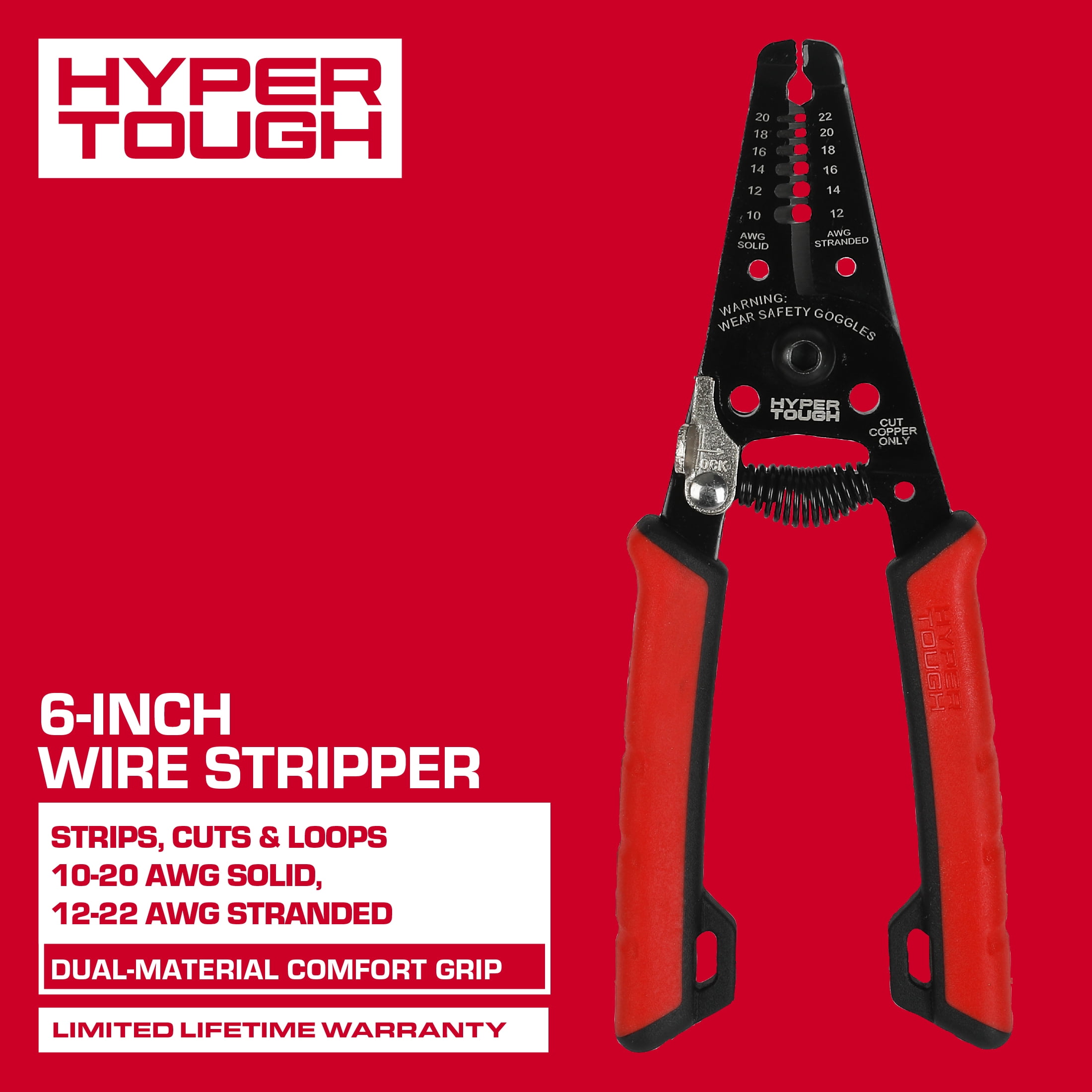 Hyper Tough 6-inch Wire Stripper with Dual Material Comfort Grips
