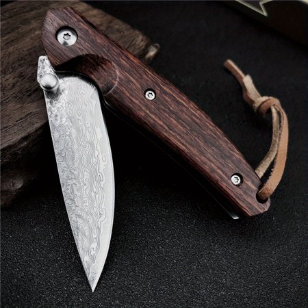 Handmade Damascus Steel Folding Pocket Knife | Wood Handle – Multitool EDC Gear for Outdoor Camping & Survival Sharp Durable Utility Knife Premium Handcrafted Everyday Carry Tool