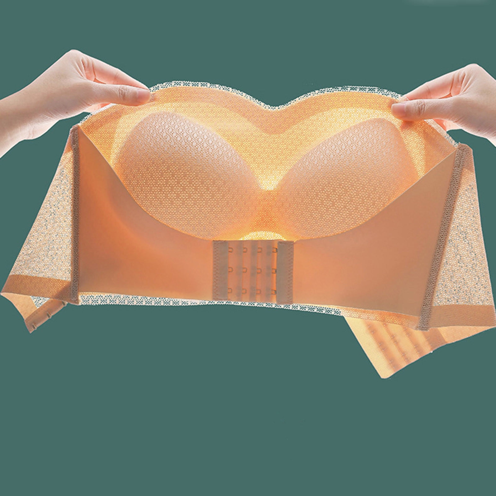 Brnmxoke Older Womens Bras Strapless Bandeau Bra Non-Slip Push Up Bras for Women 2 Pack Wireless Tube Top Bra Plus Size Bralette Beige,XXXL