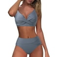 thumbnail image 3 of TOWED22 Women's High Waisted Bikini Sets Two Piece Swimsuit Tummy Control Bathing Suit V Neck Swimwear Swim Suit（Grey,S）, 3 of 9