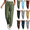 Green, variant on POIUYTR Summer High Waist Pants for Women Casual Loose Ankle Length Pants Work Office Solid Color Trousers