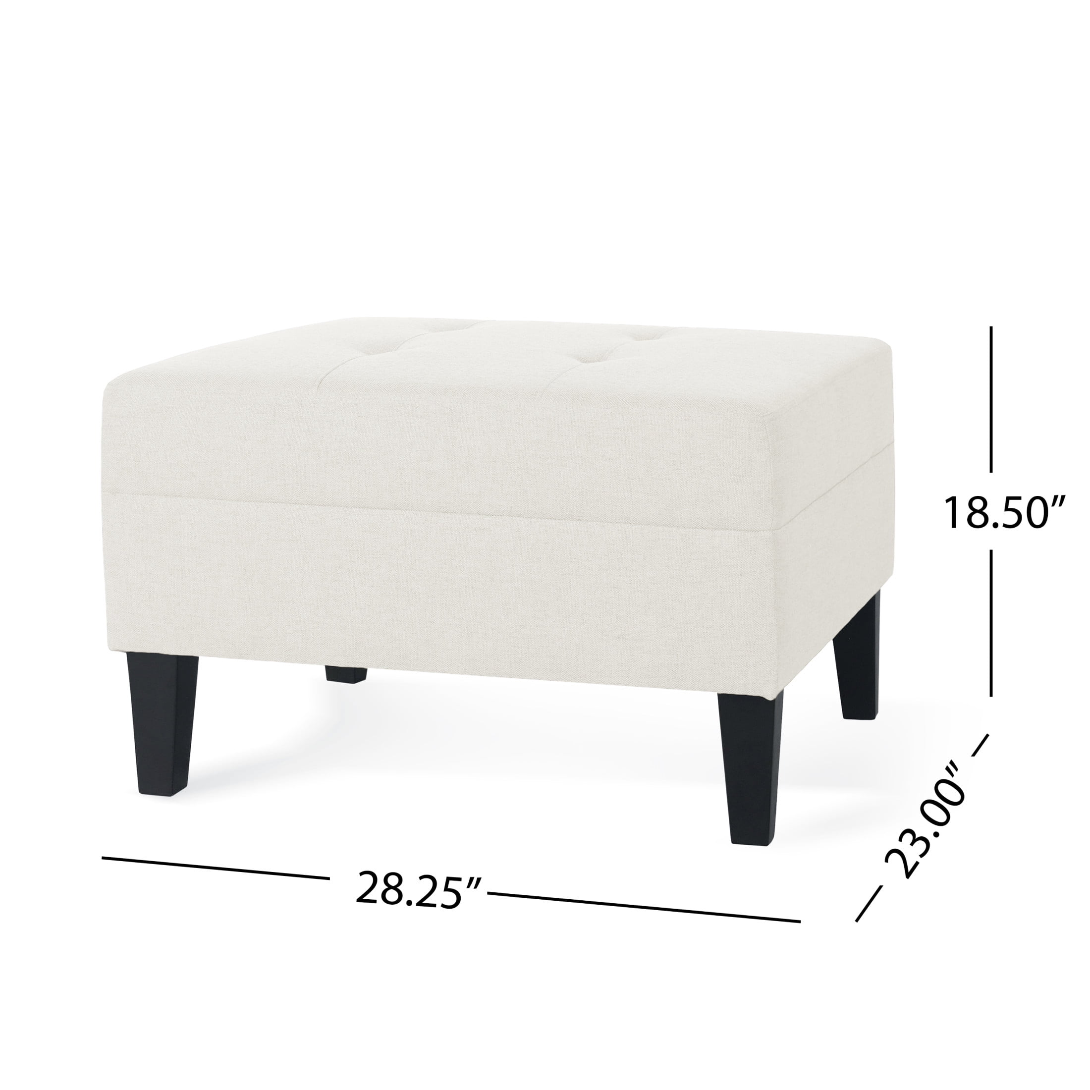 Noble House Kamil Elegant Fabric Ottoman, Plush Cushion, Durable Birch Wood Legs, Cushioned Top for Comfort, Ivory
