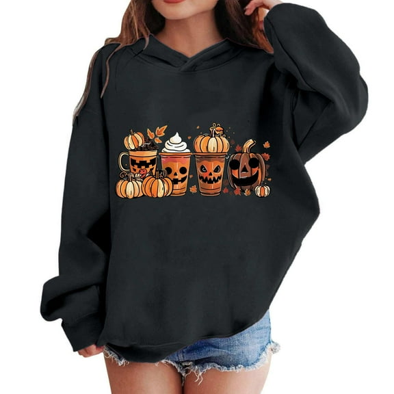 Kilaqueen Boys and Girls Halloween Hoodies Cute Funny Pumpkin Print Hooded Sweatshirts Long Sleeve Kids Spooky Season Pullover Tops 3-14 Years