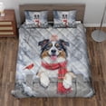thumbnail image 2 of Playful Australian Shepherd Welcomes Winter Snowy Day with Cardinal Bird Quilt Bedding Set Aussie Dog Lover Gifts 1 Blanket Bed Cover 2 Pillowcases - 12017, 2 of 5