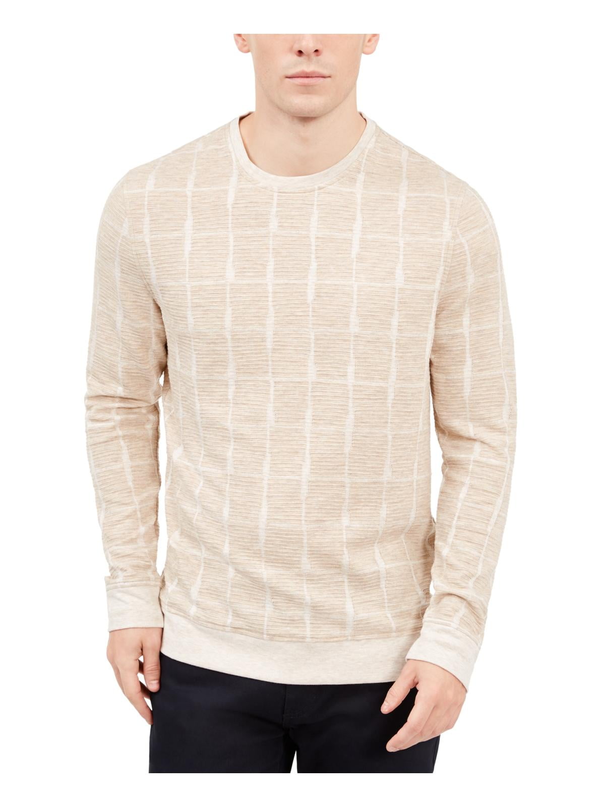 Alfani Mens Jacquard Grid Pullover Crewneck Sweater