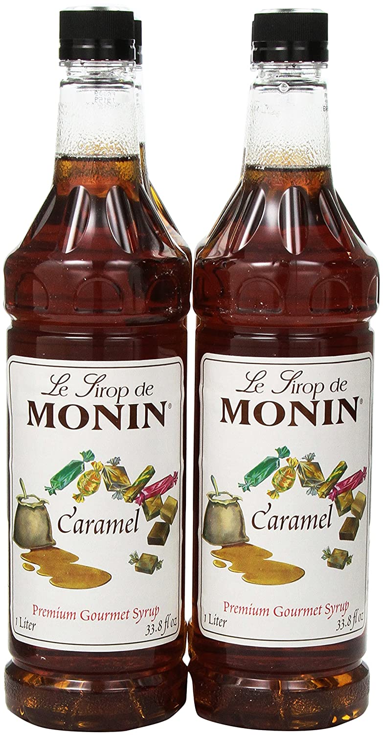 Monin Flavored Syrup, Caramel, 33.8Ounce Plastic Bottles (Pack of 4)