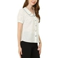 thumbnail image 4 of MODA NOVA Junior's Polka Dots Peter Pan Collar Puff Short Sleeve Summer Shirt, 4 of 6