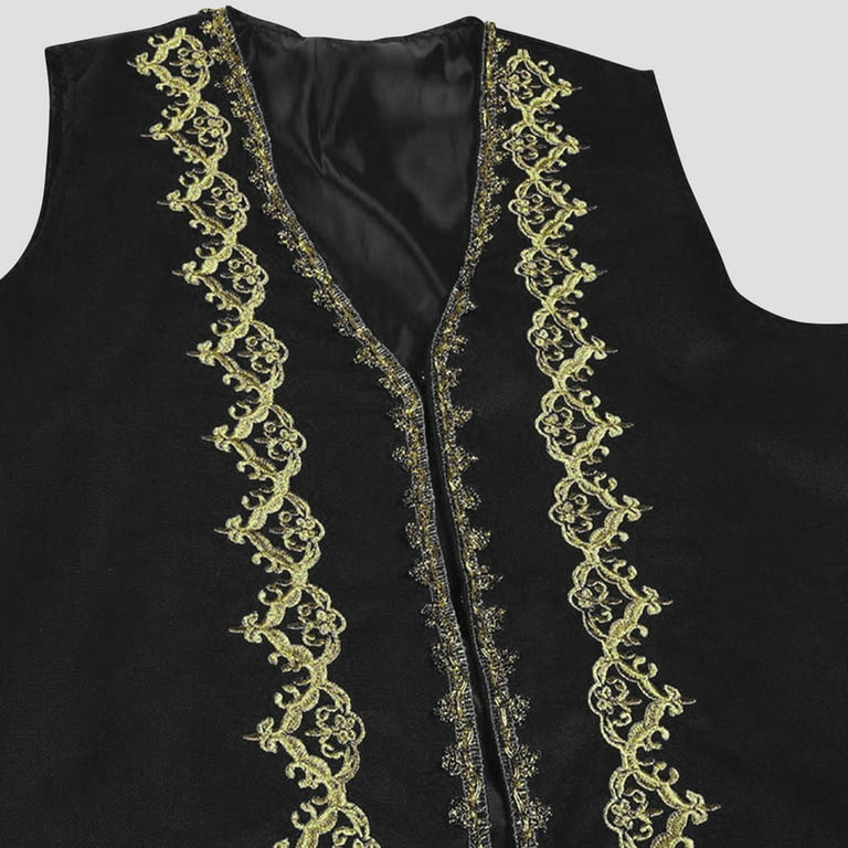Oplxuo Men's Floral Embroidery Suit Vest Gothic V Neck Medieval