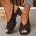 thumbnail image 2 of Rokment Women's Platform Dress Sandals for Ladies Summer Fashion Casual Leather Hollow out Fish Mouth Open Toe Chunky Block Mid Heel Slingback Sandals Black Size 7, 2 of 7