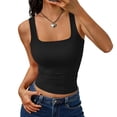 thumbnail image 2 of Lumtrix Womens Square Neck Crop Tank Tops Sleeveless Summer Going Out Shirt Casual Slim Fit Blouse Black L, 2 of 5
