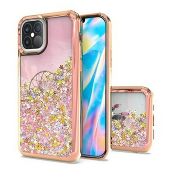 For Apple iPhone 13 Mini (5.4") Fashion Pattern Plating Design Bling Moving Glitter Liquid Quicksand Hybrid Rubber Phone Case Cover by Xpression [Dream Catcher]