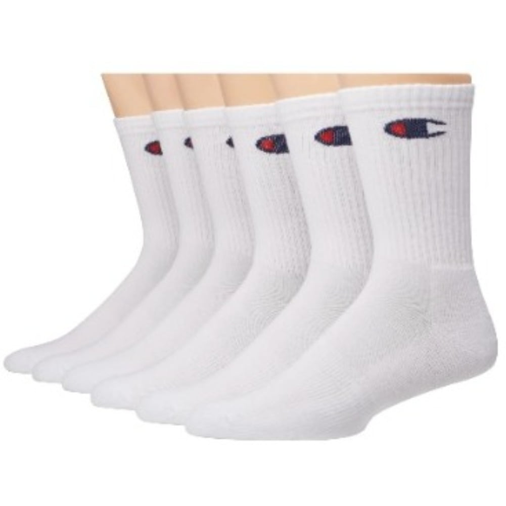 Champion Men's Socks 6 Pack Athletic Crew C Logo Performance Sport