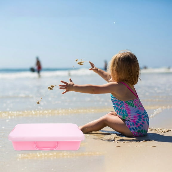 UPOUART Portable Pink Sand Tray with Lid for Home Use Sturdy Plastic Sandbox Storage Box