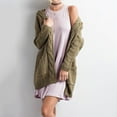 thumbnail image 2 of Baberdicy Cardigan Sweater Women's Fall and Winter Solid Color Medium Long Loose Plus Size Double Pocket Kink Texture Suitable for Daily Travel Lohas Time Cardigan Women's Cardigans Army Green, 2 of 6