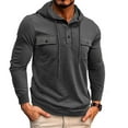 thumbnail image 2 of Wyobmus Men's Hooded Sweatshirts Fashion Solid Button Pullover Hoodies Workout Outdoor Sports Sweatshirt With Multi Pockets Dark Gray, 2 of 7