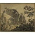 thumbnail image 2 of Charles Louis Clérisseau 24x20 Gold Ornate Framed and Double Matted Museum Art Print Titled - Roman Ruins with Two Peasants Conversing in the Foreground, 2 of 4
