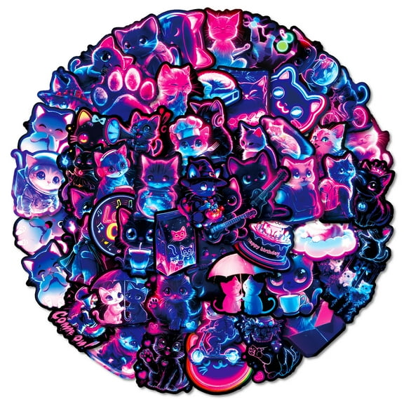 150 PCS Neon Cat Stickers – Cute Pink & Blue Doodle Decals for Laptops, Journals, Water Bottles & DIY Crafts