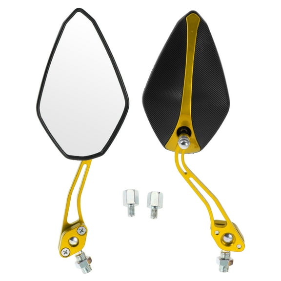 Unique Bargains Motorcycle Rear View Mirrors Bar End Side Mirrors Mount Aluminum Alloy Plastic Black Gold Tone Adjustable M8/M10 Prismatic Shape