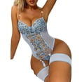 thumbnail image 2 of DYMADE Womens Embroidered Lace Bodysuit Sexy Garter Lingerie Mesh Babydoll, 2 of 4