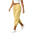 thumbnail image 5 of ZVAVZ Cotton Linen Joggers Pants for Women High Elastic Waisted Lounge Pants Lightweight Casual Travel Vacation Slacks with Pockets A-Yellow XL, 5 of 10