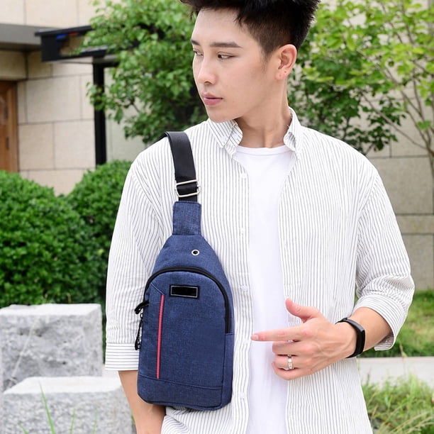 Bolsa de pecho para viajes al aire libre | Mochila mensajera multipropósito para desplazamientos Tela oxford, correa ajustable, negro/azul marino/gris, 31x16x6cm, ligero, bolsillos en capas