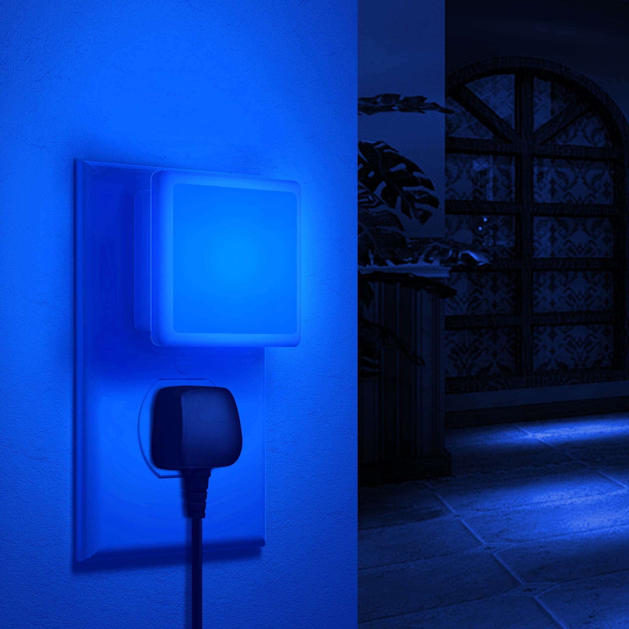 YANSUN 0.3-Watts Blue Square Decorative Integrated LED Plug-in Night Light with Dusk to Dawn Sensor, for Bedroom, 2-Pack