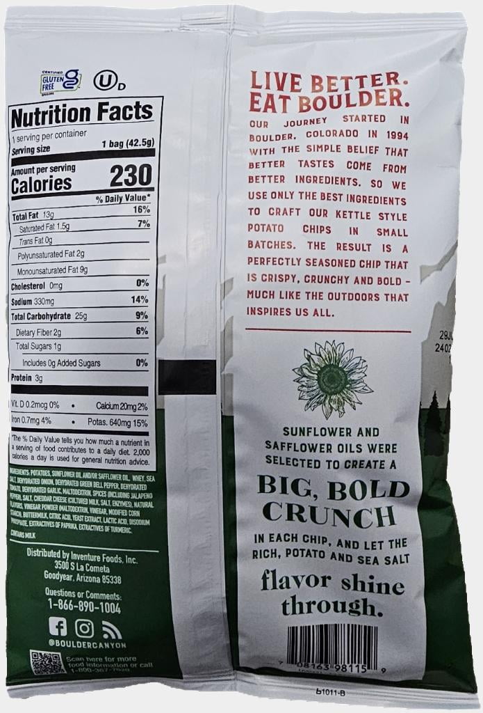 Boulder Canyon Jalapeño Cheddar Kettle Style Potato Chips | 1.5 Ounce Individual Bags | 16 Pack | Gluten Free | Bundled by SUPERDEALS with Mystery Bonus Gift
