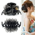 thumbnail image 1 of Pinzas de plástico para el pelo para mujer, pinzas de plátano con flores y perlas, accesorios de diseño francés para niñas, pasadores de horquilla grandes para mujer, agarre fuerte (rosa) Vhermosa Accesorios para Niña, 1 of 8