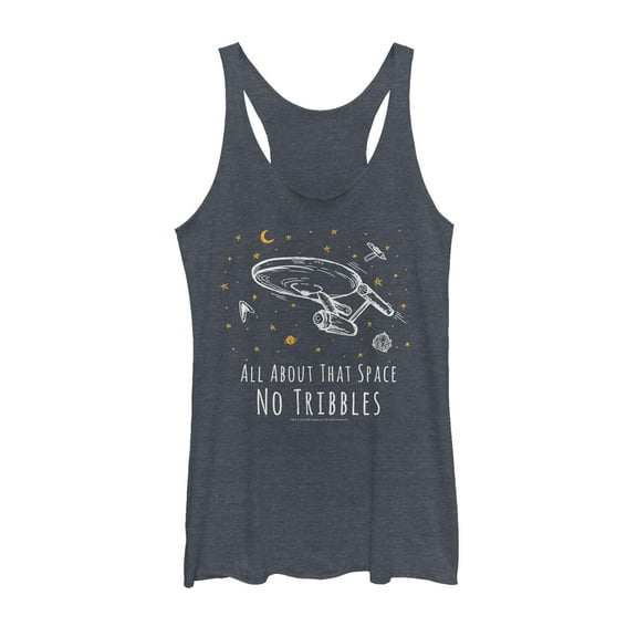 Women's Star Trek All About That Space No Tribbles Racerback Tank Top Navy Blue Heather 2X Large
