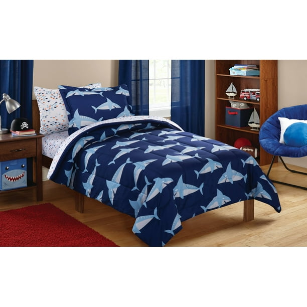 Mainstays Kids Sharks Coordinated Bed In A Bag Complete Bedding Set Walmart Com Walmart Com