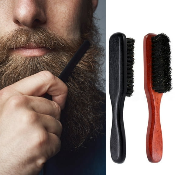 Visland Men Beard Brush, Portable Boar Bristles Wood Handle Straightens and Promotes Beard Growth, Works with Beard Oil and Balm to Soften Beard Beard Grooming Brush