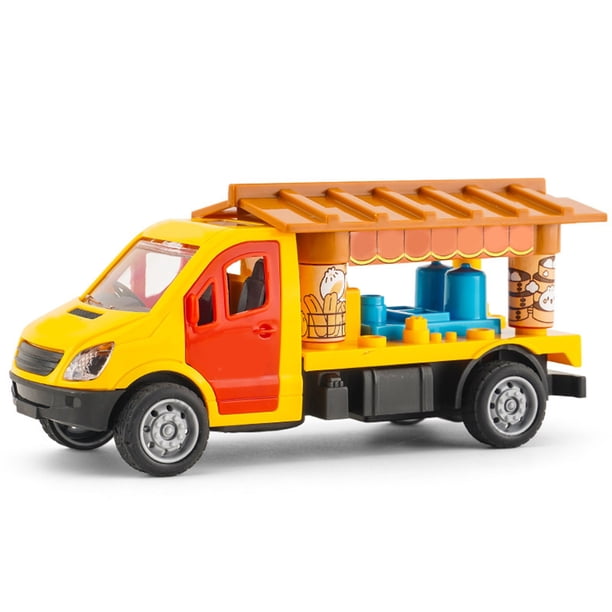 Modelo de coche de juguete para niños | Vehículo inercial de empuje y avance con temática de refrigerio | Puertas de apertura manual | Bordes suaves y seguros y llantas de goma | Juguete inter
