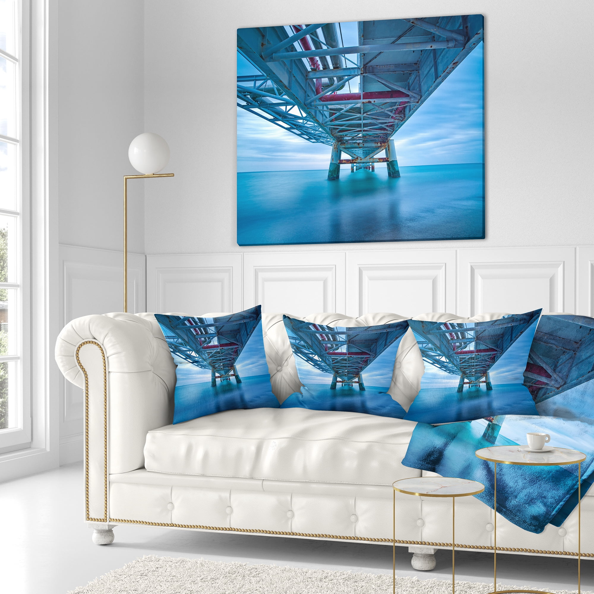 Designart Large Industrial Pier - Seascape Throw Pillow - 16x16