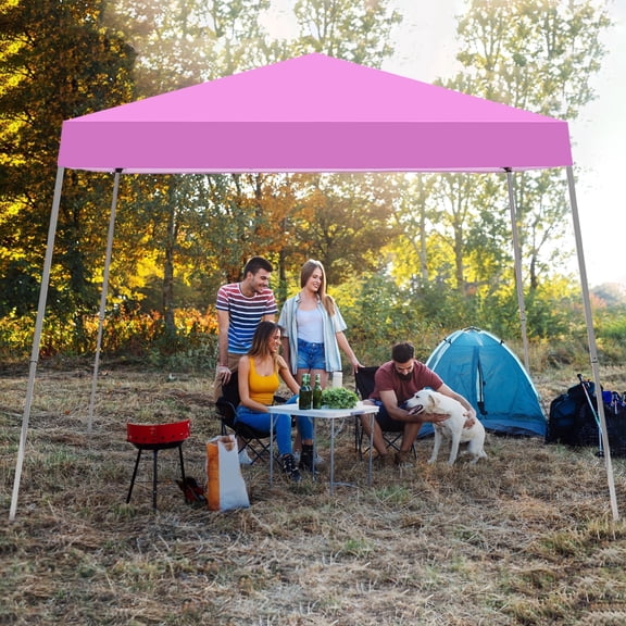 Outdoor Basic 8' x 10' Pop up Canopy Tent Outside Canopy, Patio Gazebo with Carry Bag, Extra 4 Stakes,for Patio Deck Garden and Beach, Pink.