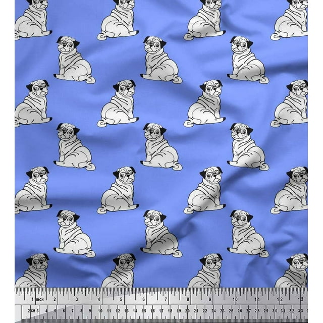 Soimoi Poly Georgette Fabric Pug Dog Print Fabric by The Yard 52 Inch Wide