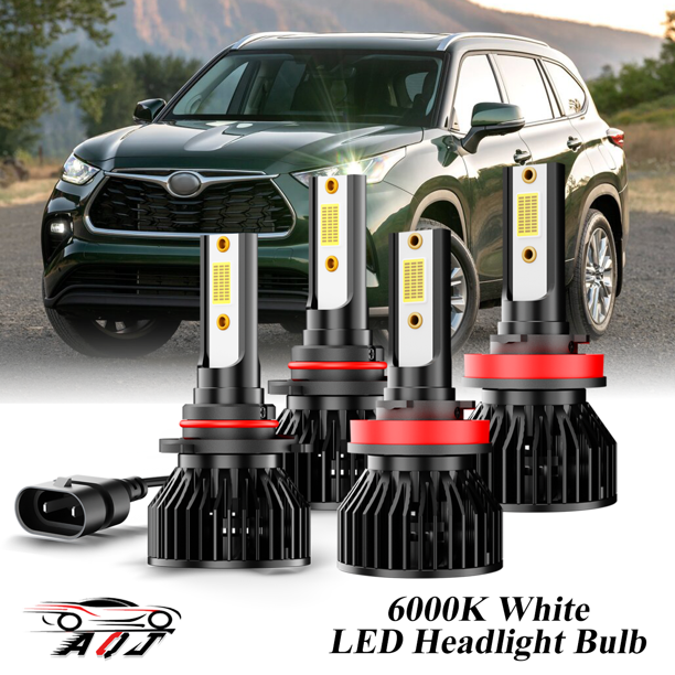 Compatible con Juego de Lámparas Alta/Baja Toyota Highlander 2011-2022 - 4 Unidades, 10,000LM 6500K Blanco Frío, Bombillas 500% Ultraluminosas, Plug & Play