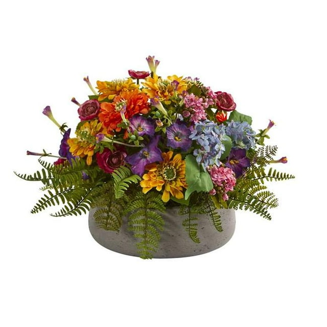 Nearly Natural 1626 Mixed Floral Artificial Arrangement in Stone Planter