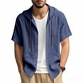 thumbnail image 2 of Dagugfen Summer Shirts for Men Button down Hoodie Drawstring Short Sleeve Loose Lightweight Casual Tops Pocket, 2 of 9