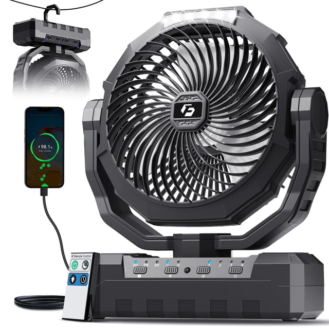 Ventilador para camping FRIZCOL FA-GY03 con batería de 36000 mAh, luz y control remoto