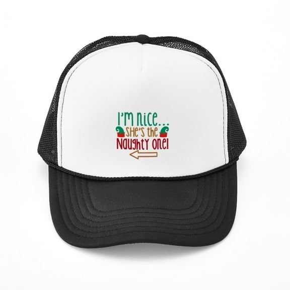 CafePress - Im Nice She's Naughty Elf Hat - Adjustable Unisex Printed Trucker Hat with Mesh Back