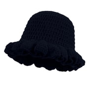 Povozer Crochet Bucket Hat Women Trendy Knit Floppy Cap Cute Boho Handmade Beanies Outdoor Boho Travel Fishing Hat Black