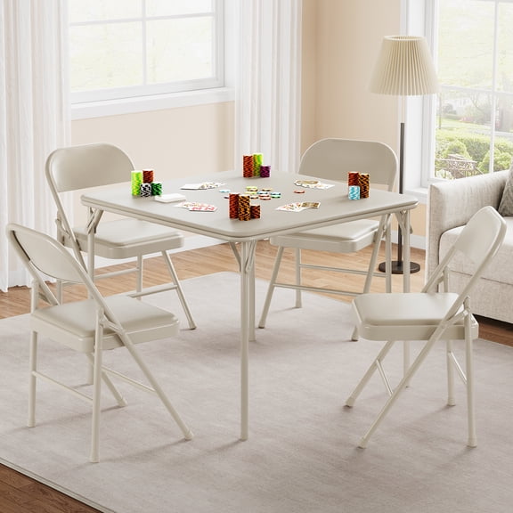 Kojooin Folding Table and Chair Set (5 Pieces): 33.6-Inch Portable Square Folding Card Table and 4 Chairs