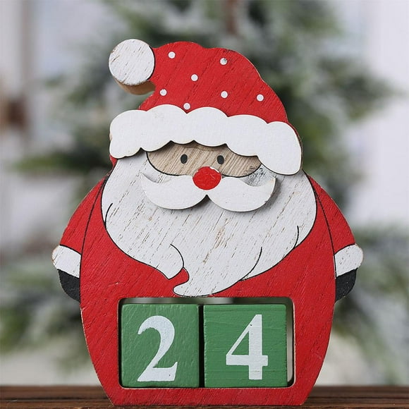 Calendario navideño Calendario creativo Adornos Calendario de cuenta de regresiva decorativo para Adornos de dibujos animados Papá Noel Salvador Calendario de madera