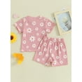 thumbnail image 5 of JYYYBF Toddler Girl Summer Outfit Floral Print Crew Neck Short Sleeve T-Shirts Tops and Shorts 2Pcs Clothes Set, 5 of 7