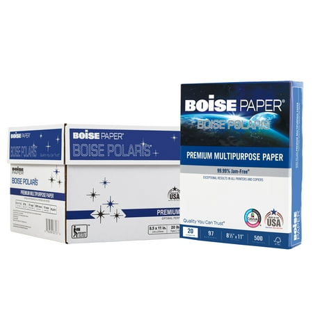 BOISE POLARIS Premium Multipurpose Copy Paper, 8.5" x 11" Letter, 97 Bright White, 20 lb., 10 Ream Carton (5,000 Sheets)