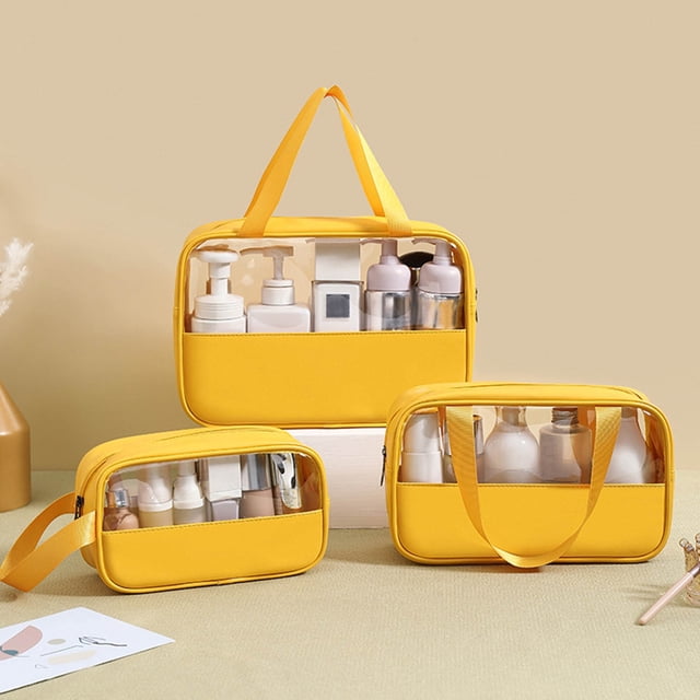 Bilqis Deals Zippered Tote Bag, Portable Bathroom Travel Bag In Clear PVC And Candy Color Patchwork Cosmetic Bag