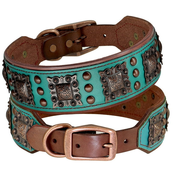 Didog 2 Inch Wide Genuine Leather Studded Pet Dog Collars Retro Luxury Heavy Duty Adjustable for Medium Large Breeds