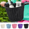 thumbnail image 6 of CozyFiel Handwoven Plastic Rattan Kids Front Bike Basket with Detachable Handles, Adjustable Straps Storage Basket for Children Bicycles Scooters Tricycles, 1 Pack, 21 cm×16 cm×16 cm, Purple, 6 of 9